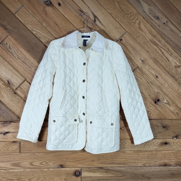 Chaps Quilted Barn Jacket Womens Size M Cream Corduroy Collar - Picture 3 of 9
